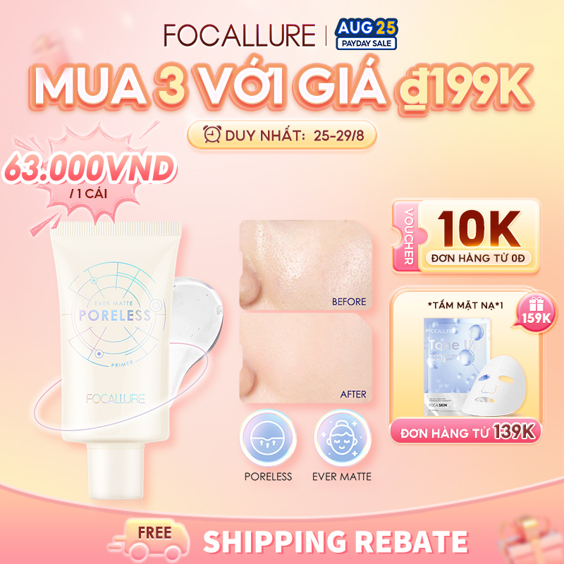 FOCALLURE Kem lót mặt trong suốt, mềm mịn giúp kiểm soát dầu, làm mờ lỗ chân lông - INTL