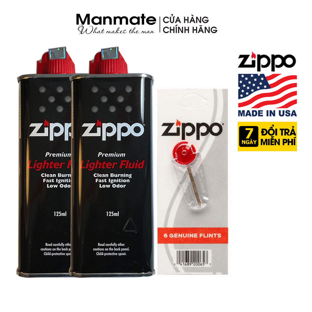 Combo 2 xăng zippo + 1 vỉ đá zippo chính hãng mỹ 125ml - manmate