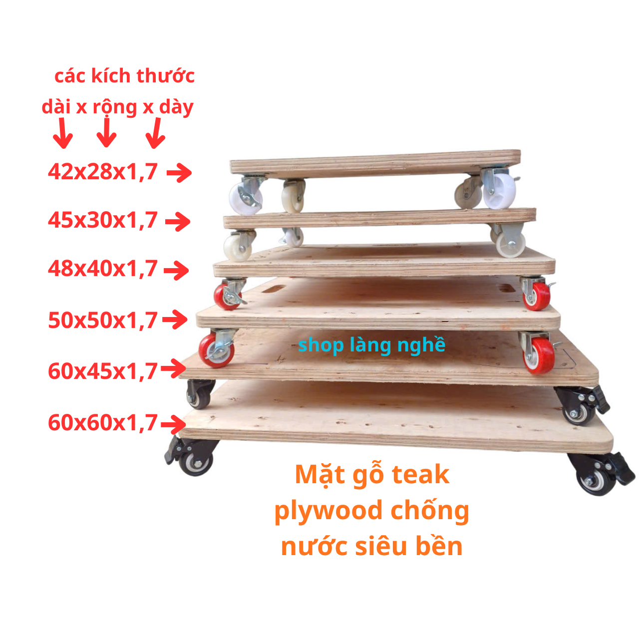 ( Tặng tô vít ) Xe đẩy hàng mặt gỗ teak plywood chống nước , siêu bền . chuyển đồ vật trong nhà , chuyển nhà , chậu hoa cây cảnh , mọi loại hàng hoá ...vv tiện dụng