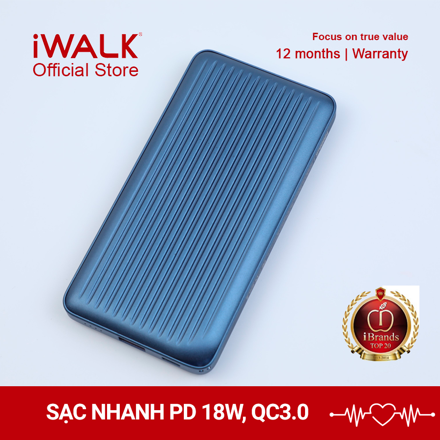Pin sạc dự phòng 10000mAh - iWALK UBC10000PS hỗ trợ sạc nhanh cho iPhone, Samsung,... với cổng Type-C hỗ trợ sạc nhanh Power Delivery (PD), Quick Charge (QC) 3.0 - Bảo hành 12 tháng