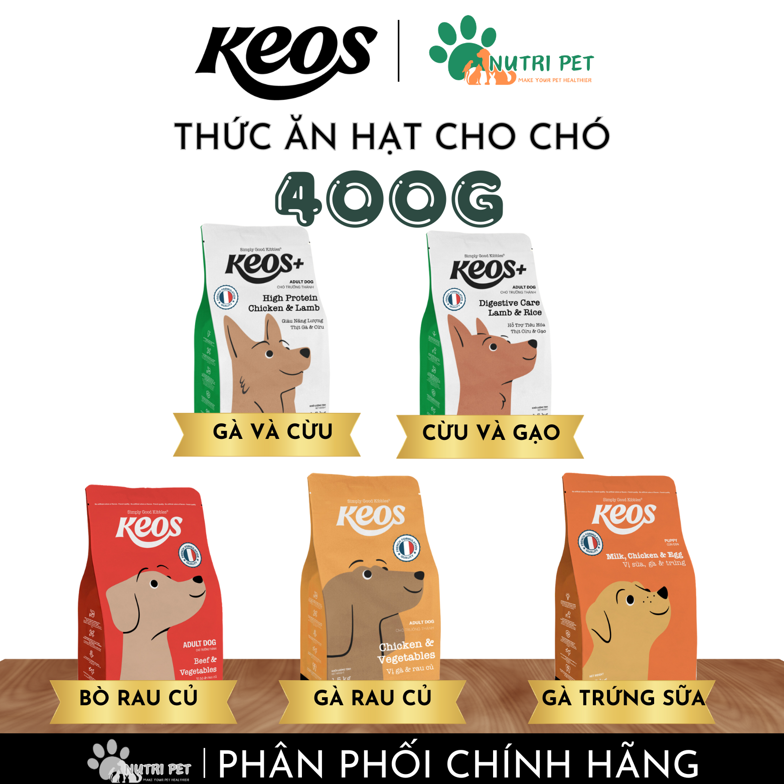 [400g] Thức ăn cho Chó nhiều hương vị và hỗ trợ đa chức năng Keos