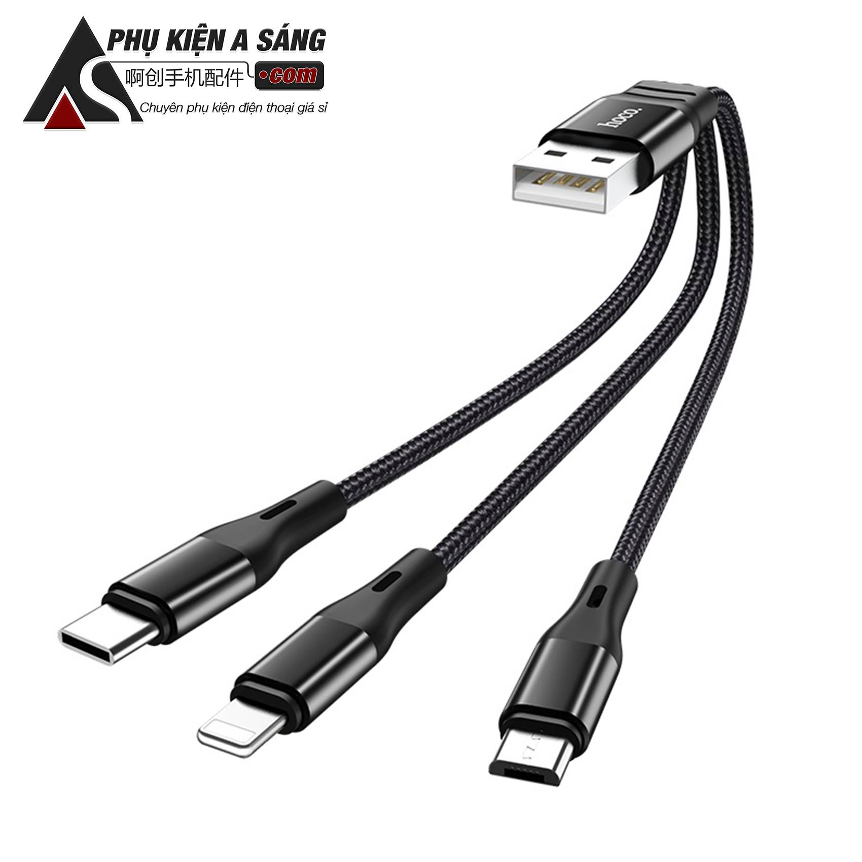 Cáp Sạc Hoco X47 3 Đầu IPhone - Micro Usb - Type C Dây Dù Chống Đứt