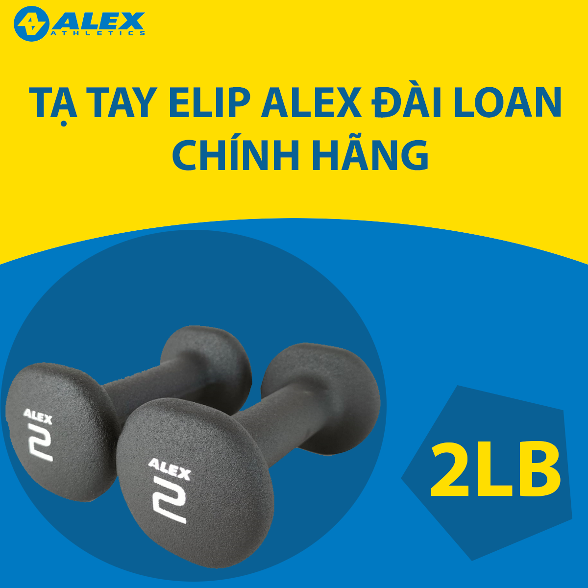 [ẢNH THẬT+VIDEO] Bộ Tạ Tay Elip ALEX 2LB, Lõi Gang Đặc Bọc Cao Su Cao Cấp Cho Nữ, Trẻ Em Tập Gym Yoga,Chống Trơn Trượt (Tổng: 1.86Kg)