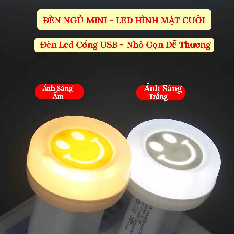 Đèn ngủ mini - đèn led hình mặt cười - cổng sạc usb - sonhouse