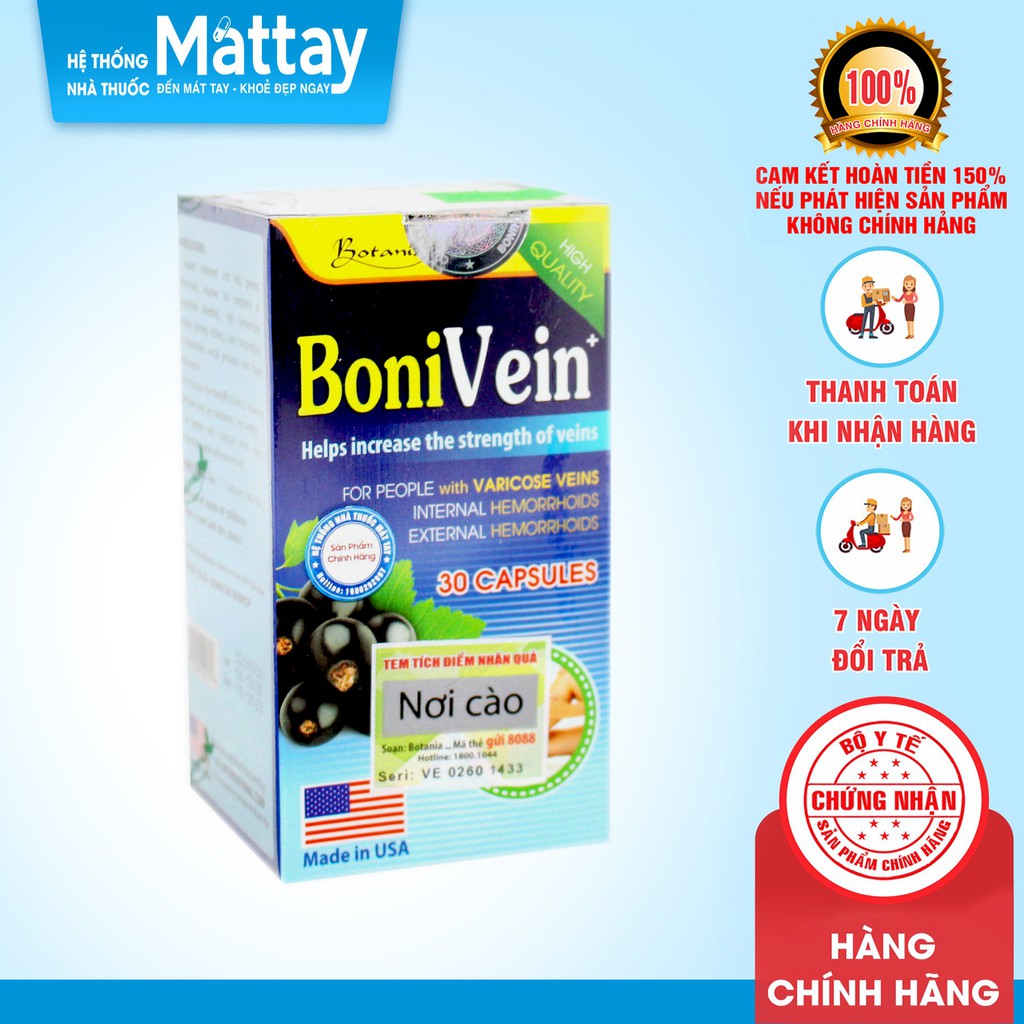 BoniVein - USA - Lọ 30 Viên - Giảm Suy Giãn Tĩnh Mạch