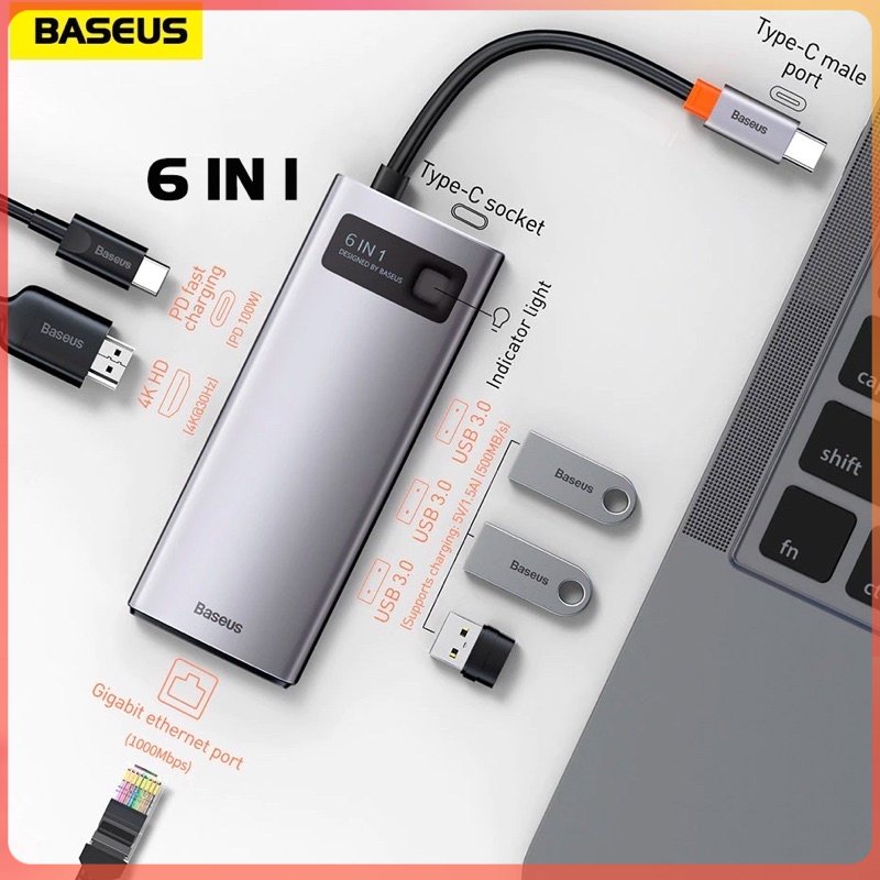 Bộ Hub chuyển đổi Type C to HDMI Baseus 6 in 1 cho laptop macbook chính hãng Baseus - VipShop