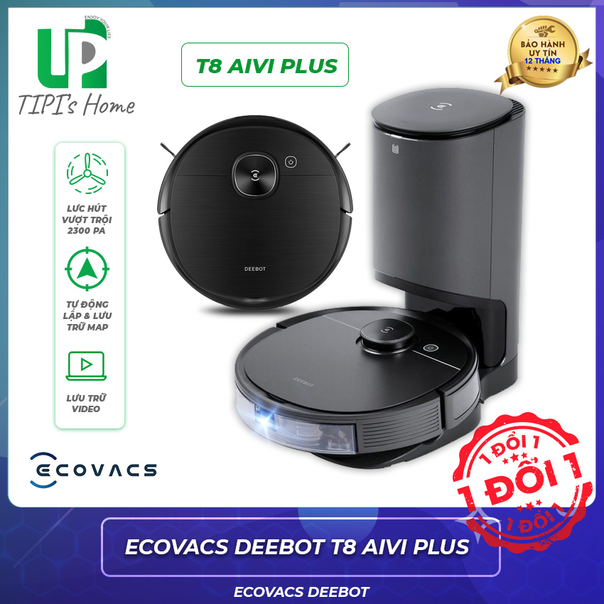 [Phiên bản nội địa] Robot hút bụi Ecovacs Deebot T8 AIVI PLUS, tự động đổ rác, camera quan sát video, bảo hành 18 tháng - TiPiHome