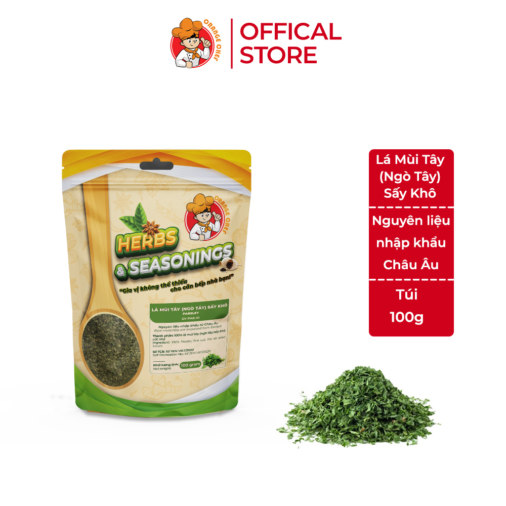 Lá mùi tây sấy khô Parsley Orange Chef túi 100G - Nguyên liệu nhập khẩu từ Châu Âu