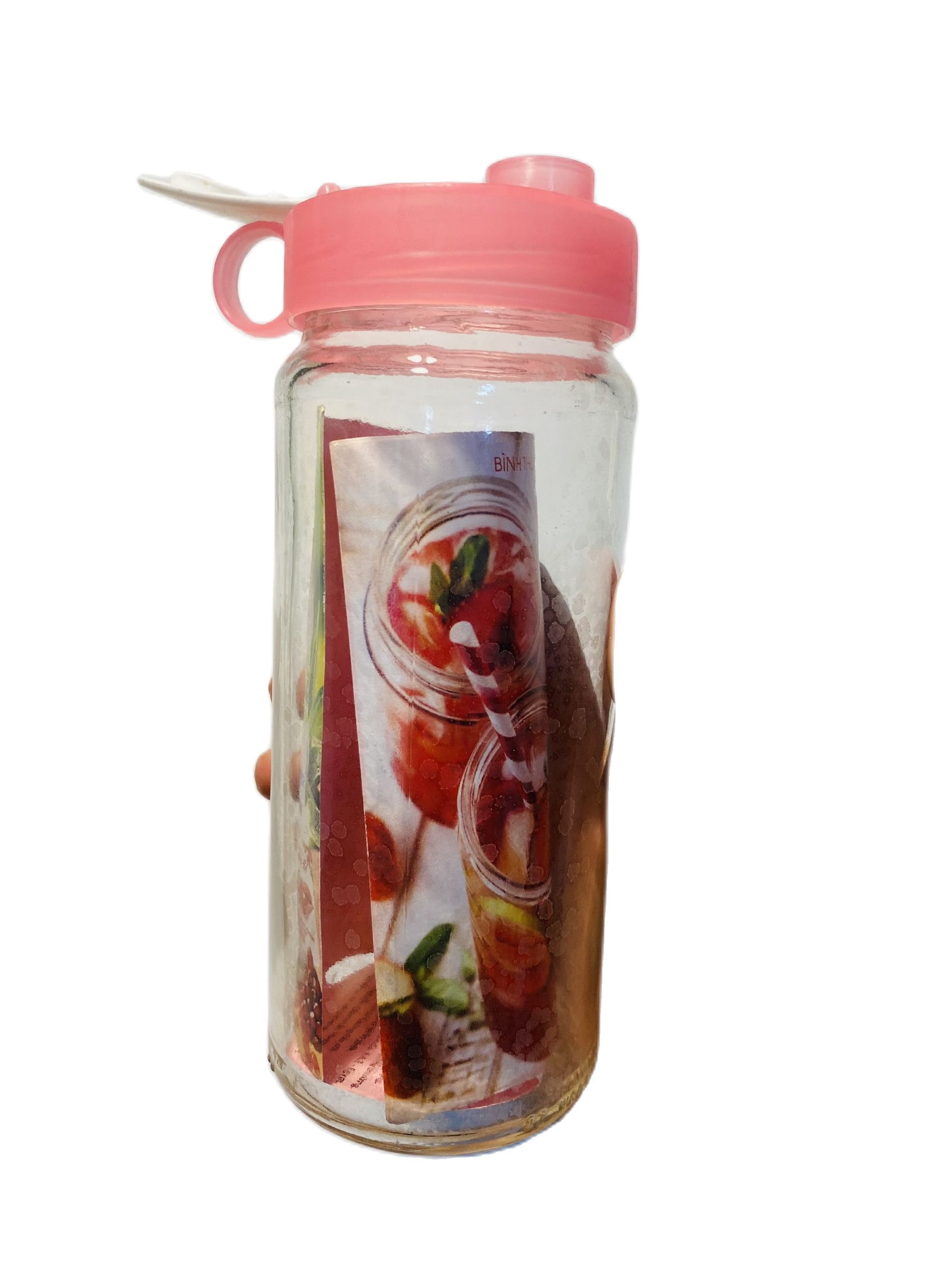 Bình thủy tinh 350ml nắp hồng