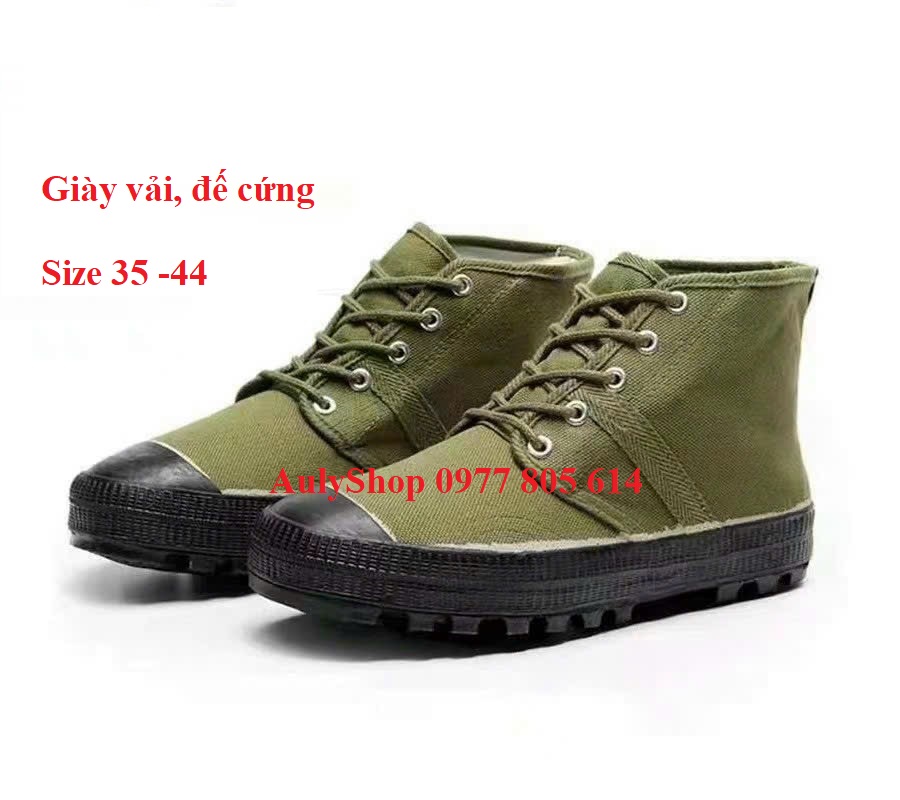 Giày bốt vải cổ cao màu xanh lá cây đế cao su đúc nguyên khối rất bền, giày vải lao động, giày lao động