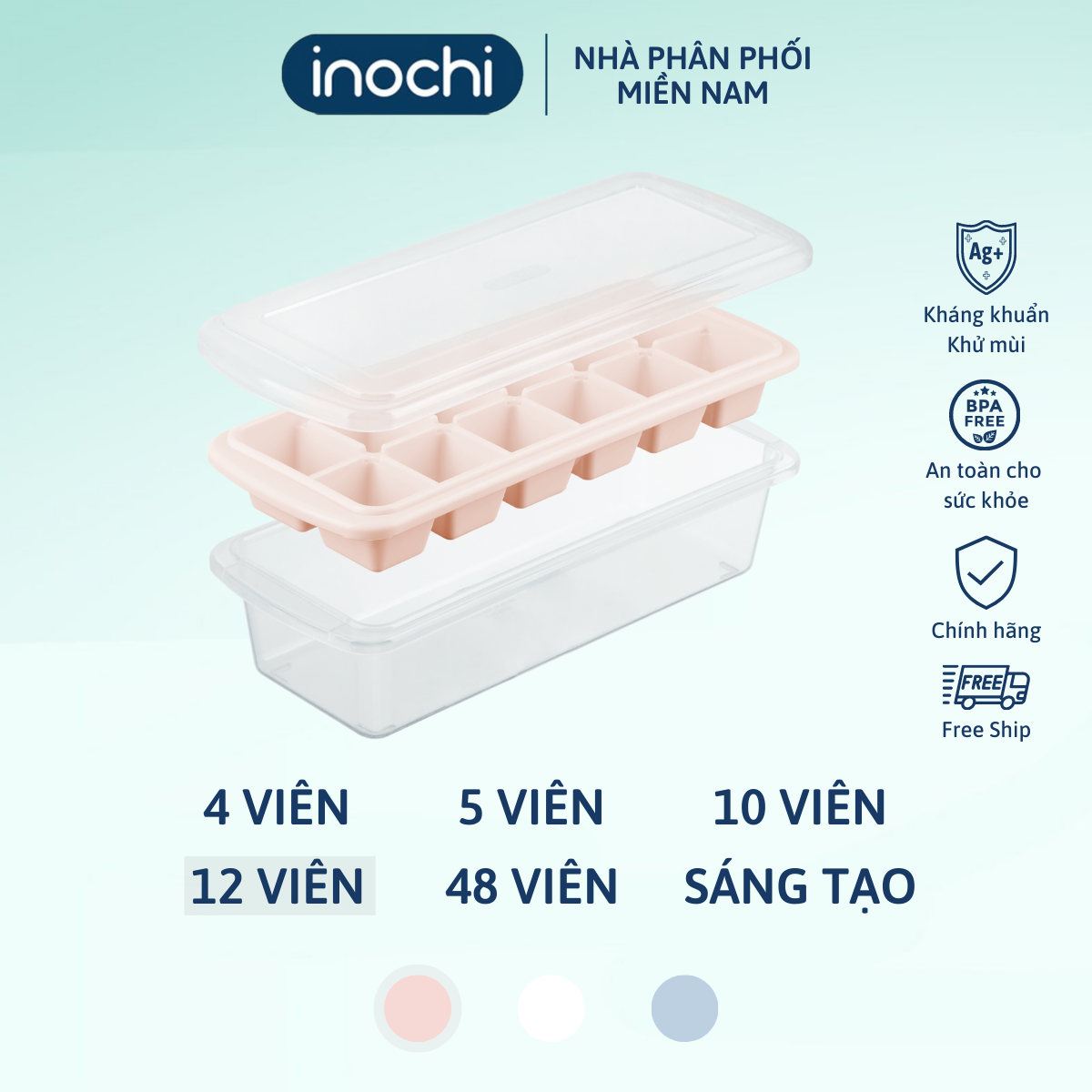 Khay đá vuông Kari 12 viên chất liệu nhựa không dính đá, dễ dàng tách, thiết kế bền đẹp