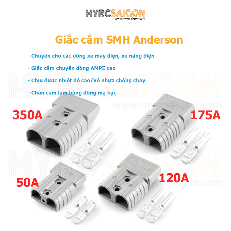 Giắc smh anderson cắm pin xe máy điện, xe nâng điện, giắc acquy ups - 50a, 120a, 175a, 350a chống cháy