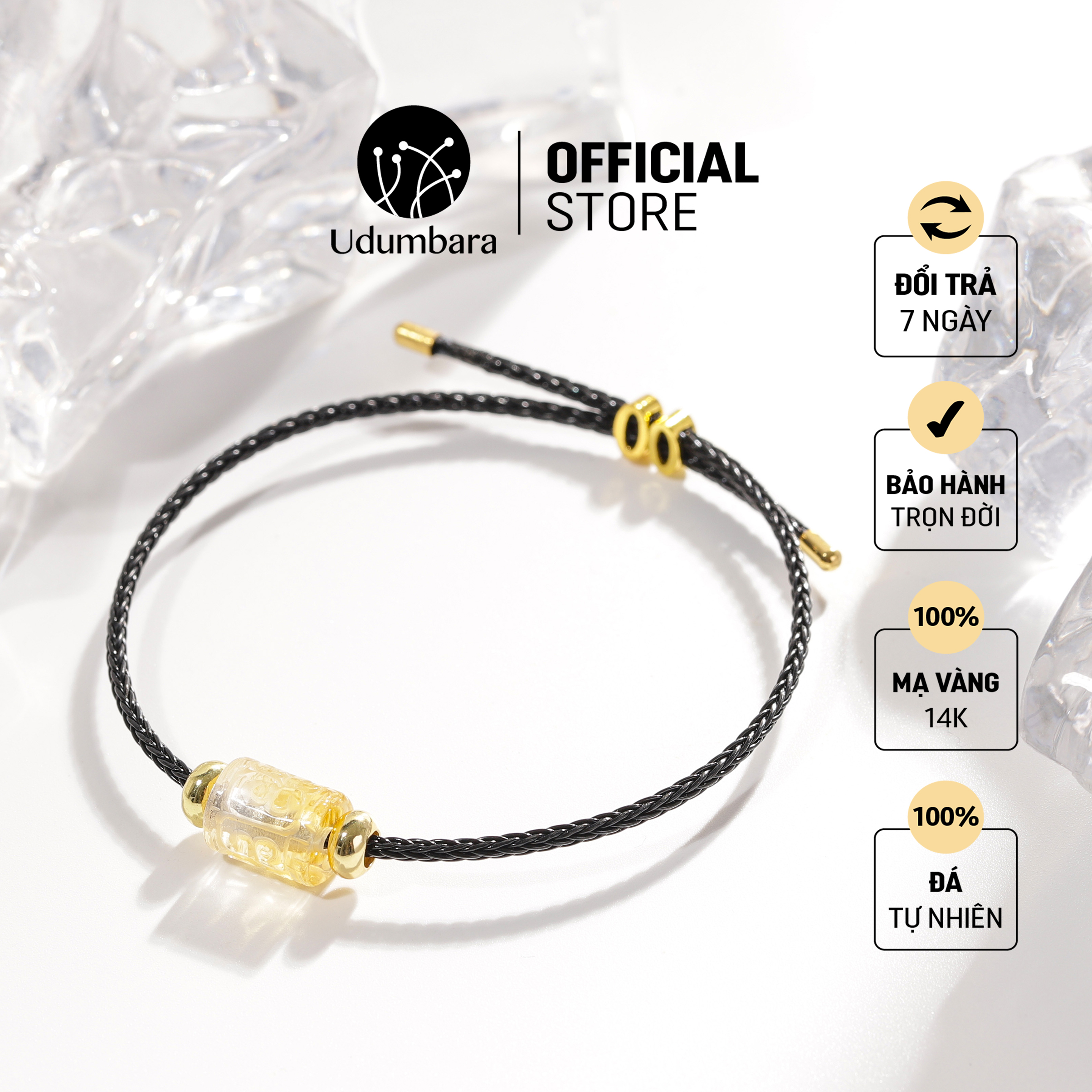 Vòng tay cuff đen hổ phách lu thống may mắn phong thủy Udum