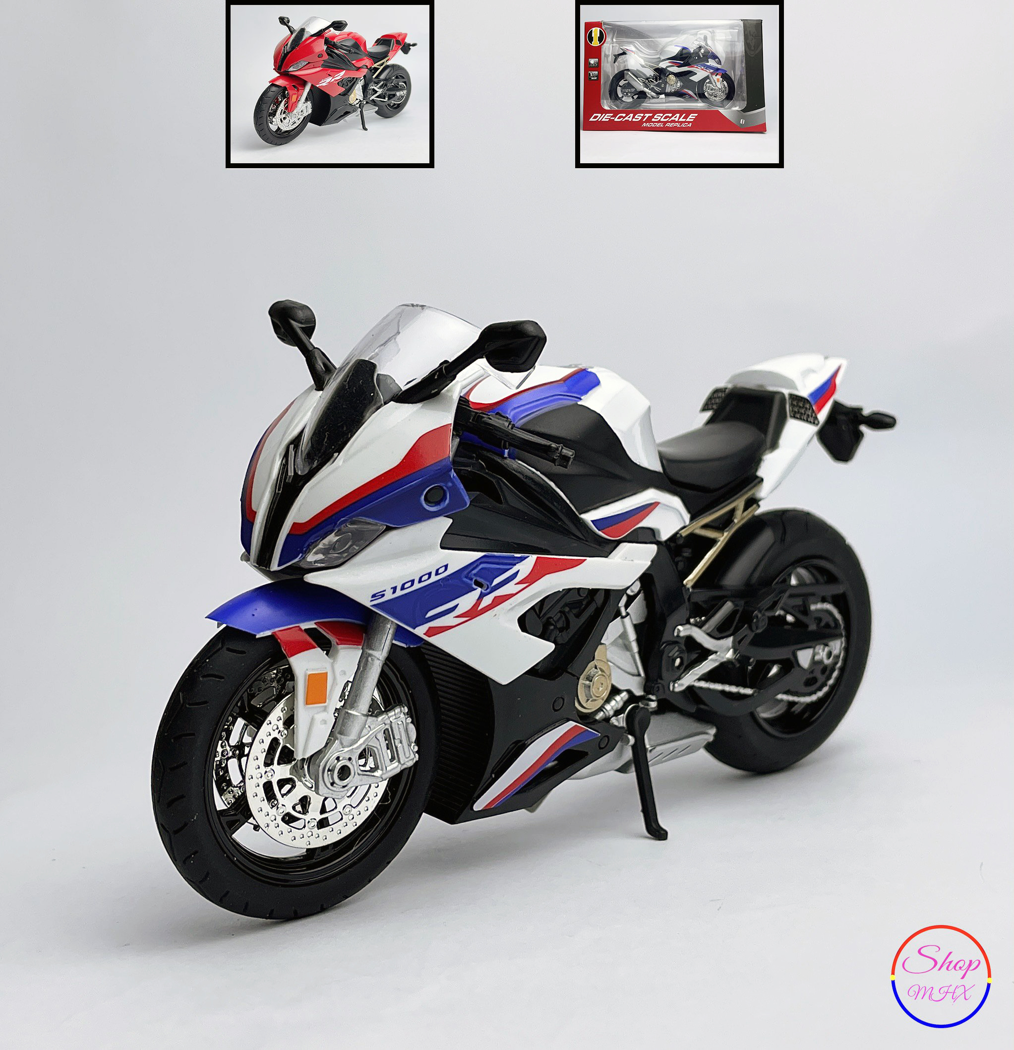 Xe mô hình mô tô BMW S1000RR 2020 TẶNG KÈM BIỂN SỐ tỉ lệ 1:12 hãng HUA YI