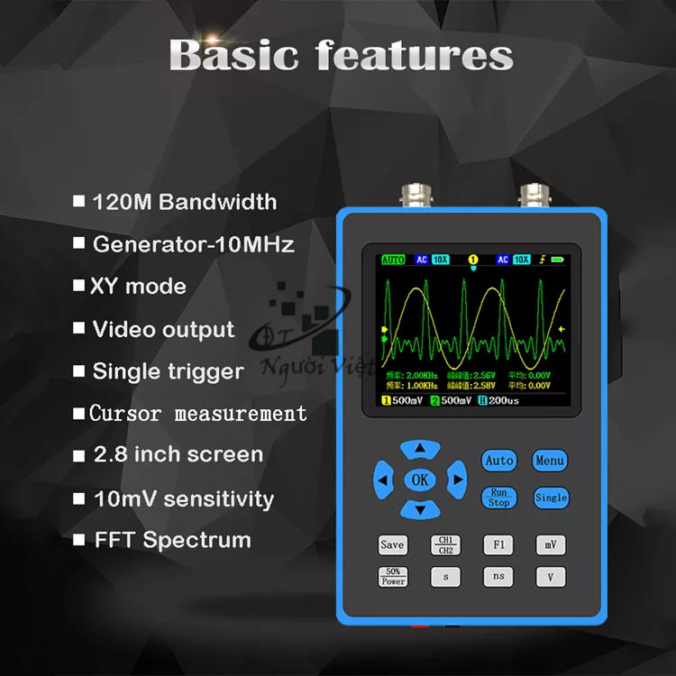 DSO2512G máy hiện sóng kỹ thuật số cầm tay 2 kênh và phát tín hiệu 120M