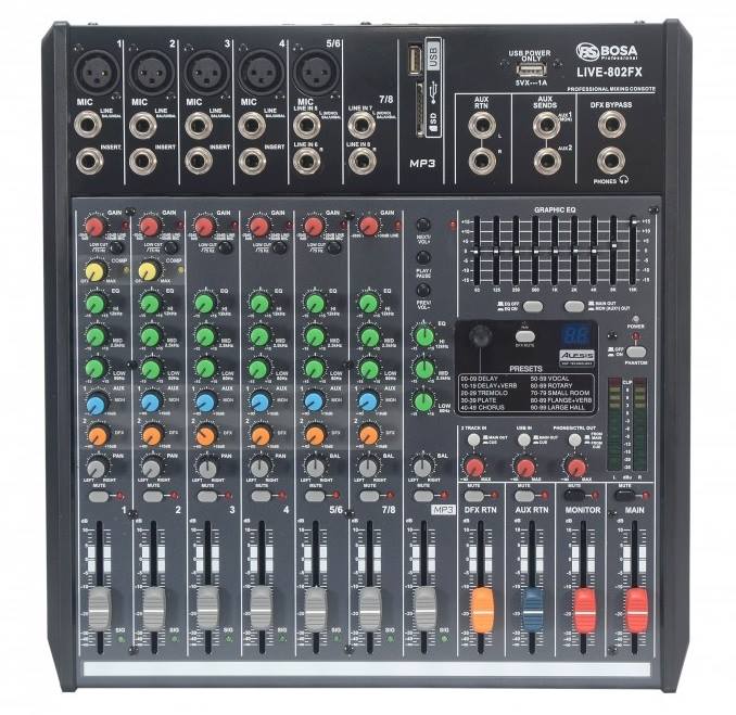 Bàn mixer 8 line karaoke sân khấu Bosa LIVE 802FX chính hãng