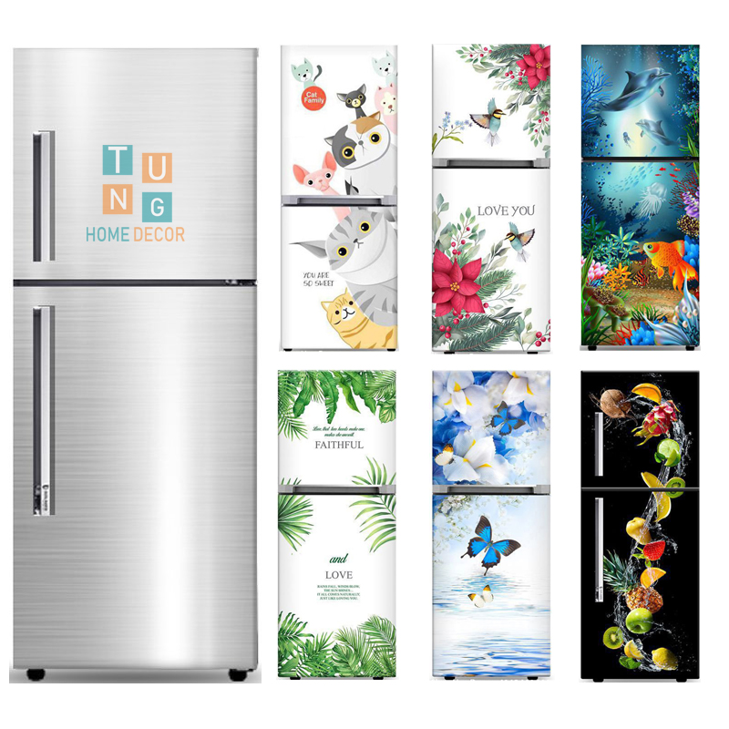 Decal dán tủ lạnh 3D chống nước, sẵn keo, đủ kích cỡ