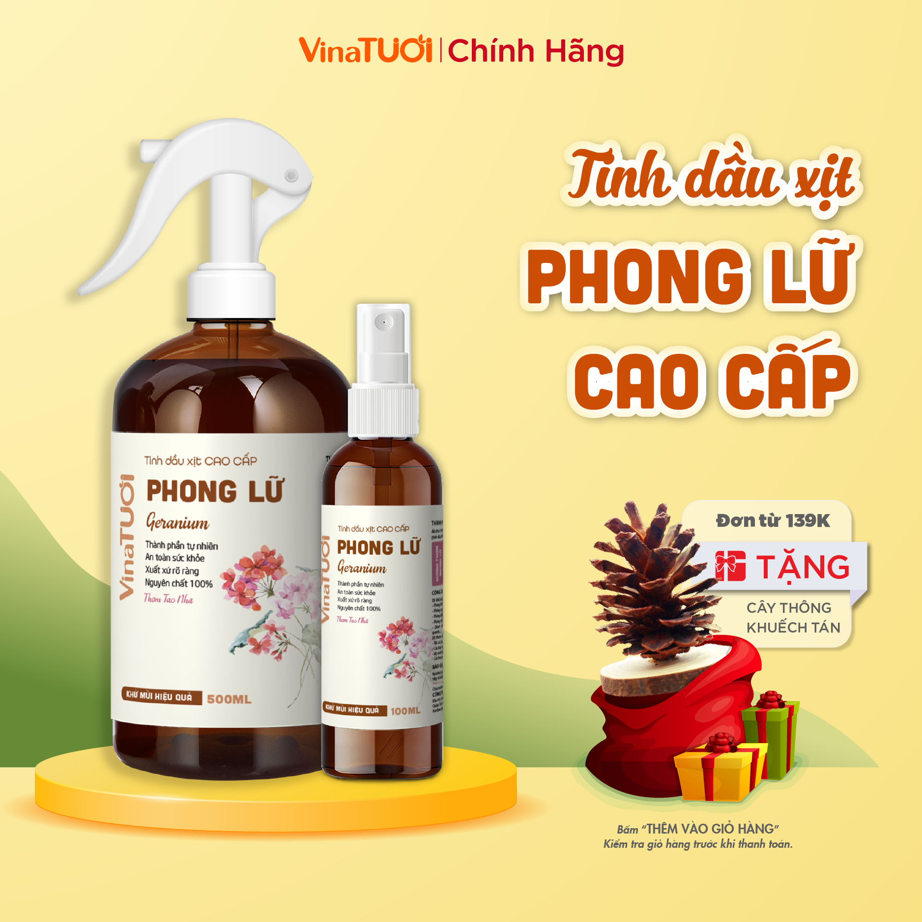 Chai Xịt Tinh Dầu Hoa Phong Lữ Cao Cấp VINA TƯƠI 100ml-500ml Thơm Phòng, Quần Áo, Thư Giãn