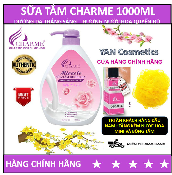 Sữa tắm hương nước hoa Miracle màu hồng 1000ml/sữa tắm Miracle hương hoa hồng/sữa tắm dưỡng da hương nước hoa Miracle giúp làm sáng da và mịn màng