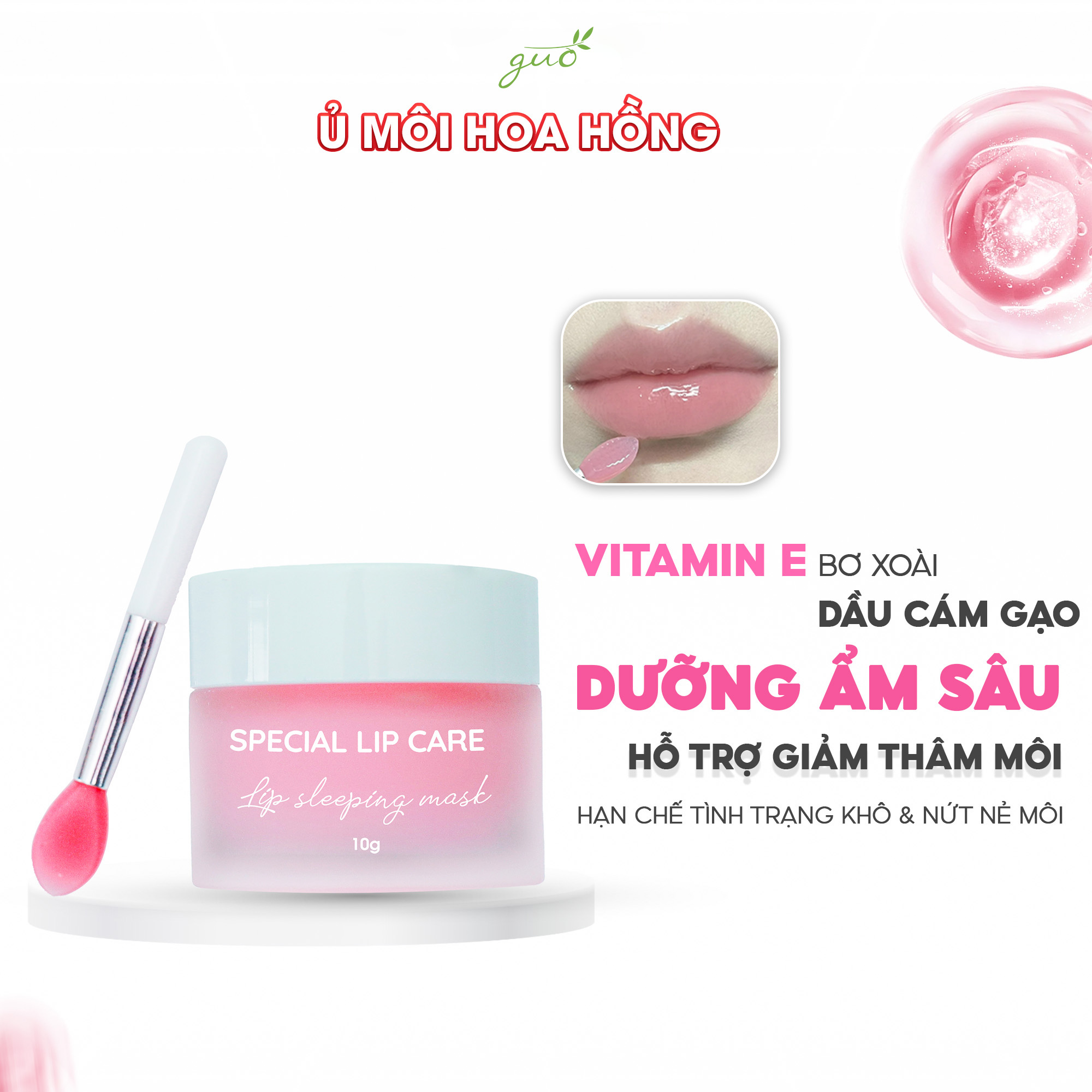 Mặt nạ ngủ ủ dưỡng hồng môi chiết xuất hoa hồng GUO 10gr
