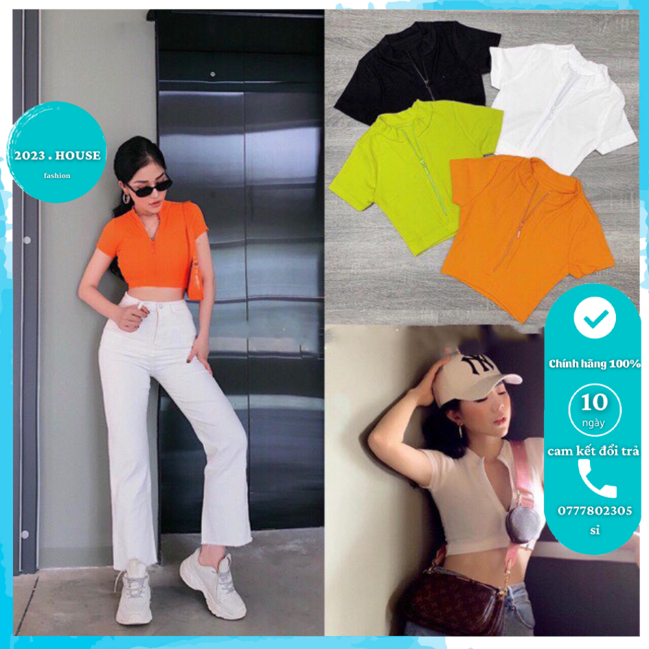 [HCM]Áo croptop khoá kéo thun gân 2023 House
