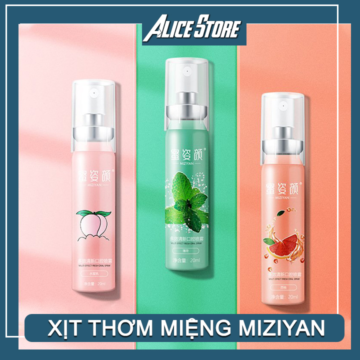 Xịt thơm miệng Miziyan 20ml diệt khuẩn thơm lâu -Xịt Thơm Miệng MIZIYAN Hoa Quả - Thơm miệng,sạch sẽ - vị đào, bạc hà, cam mát