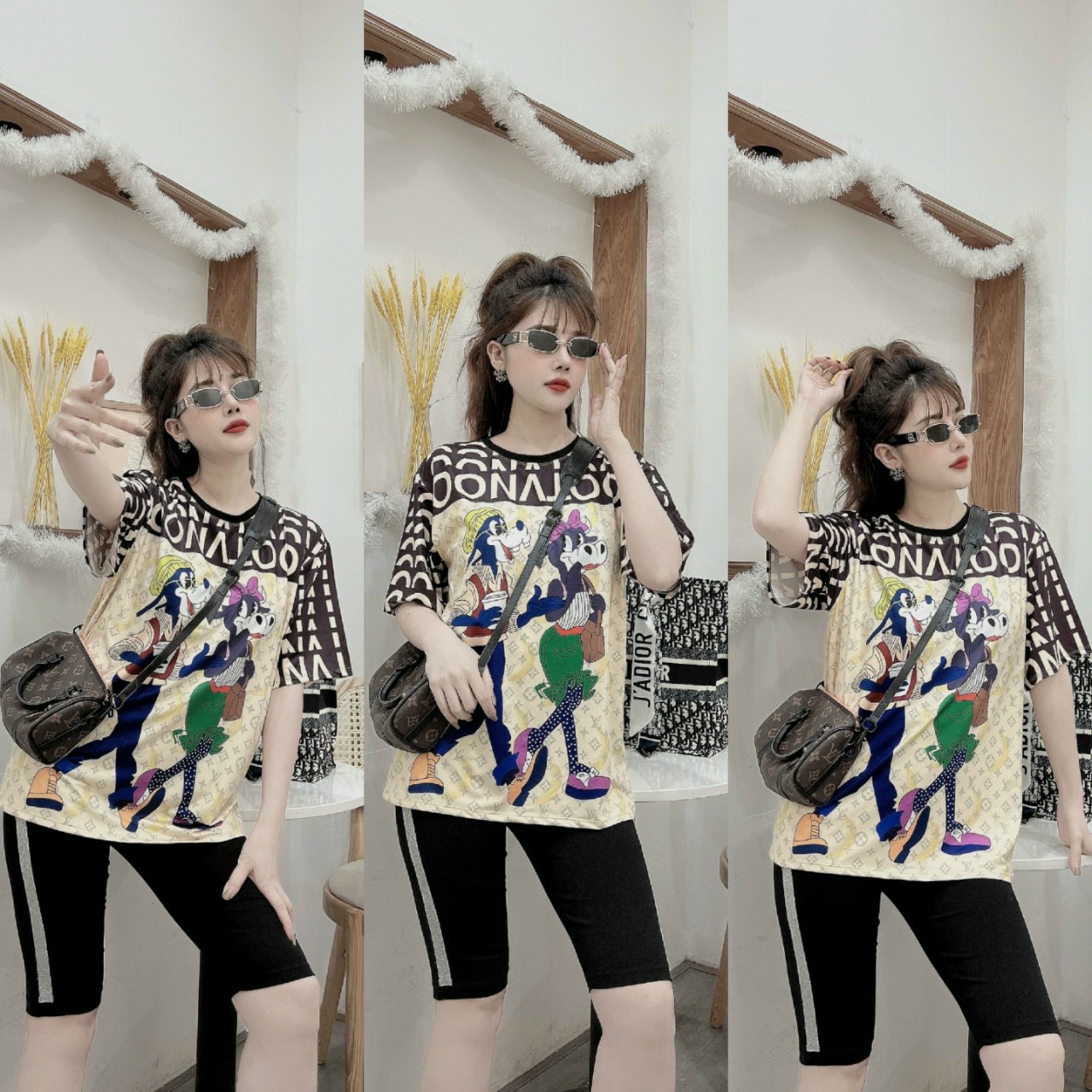 Bộ đồ thun cotton ngố họa tiết hoạt hình in 3D sắc nét