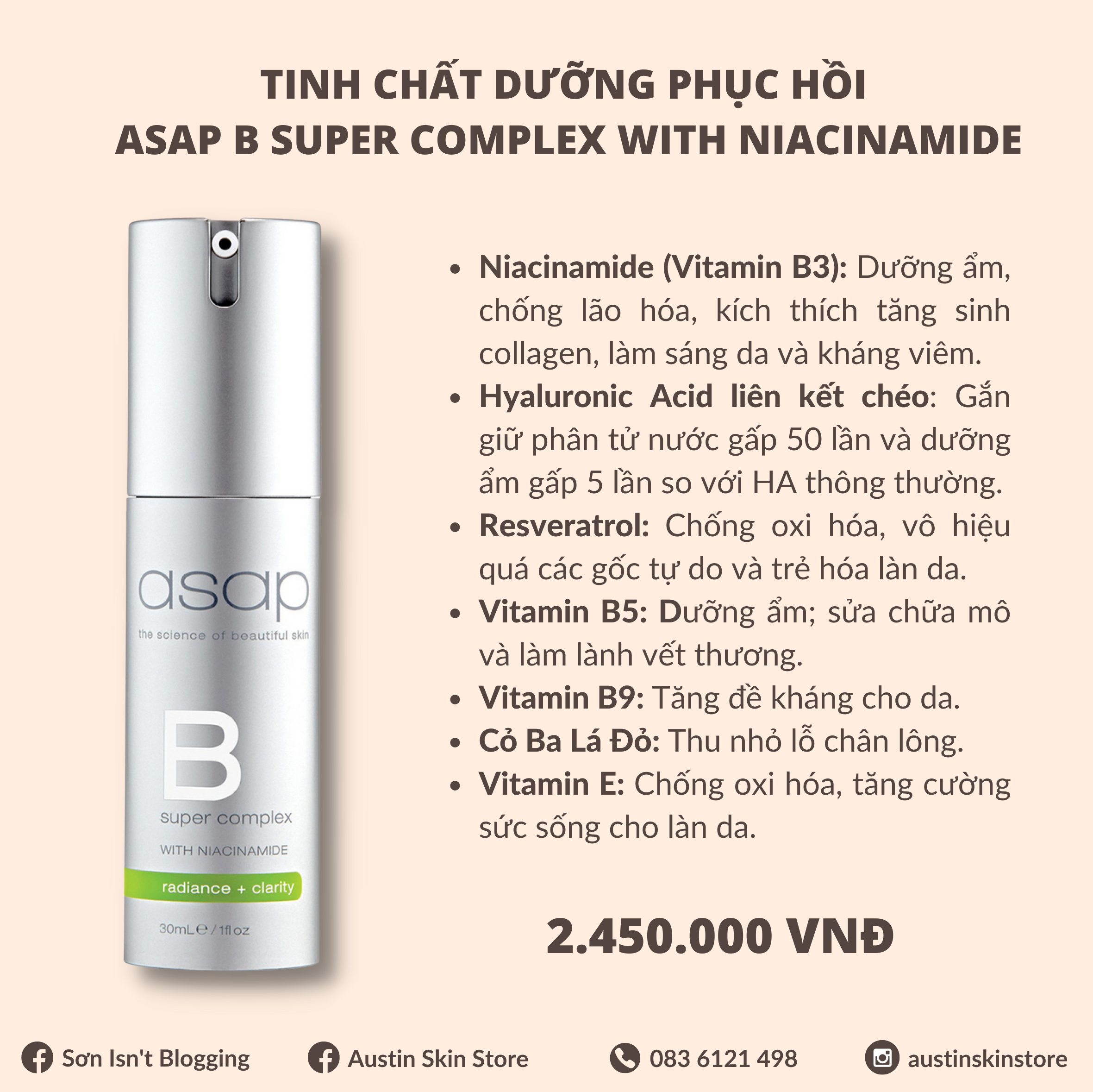 Tinh chất dưỡng phục hồi asap b super complex with niacinamide 30ml