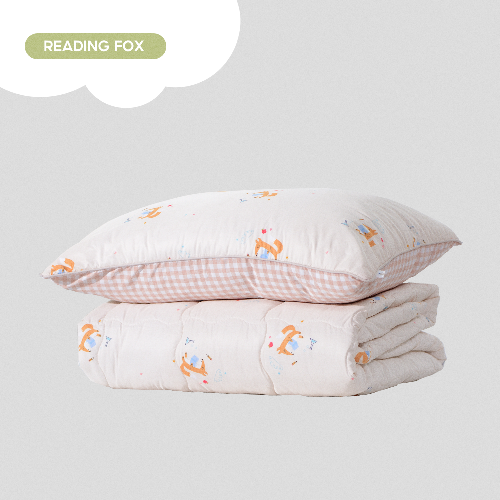 Set chăn chần bông và vỏ gối arize on cloud reading fox kid