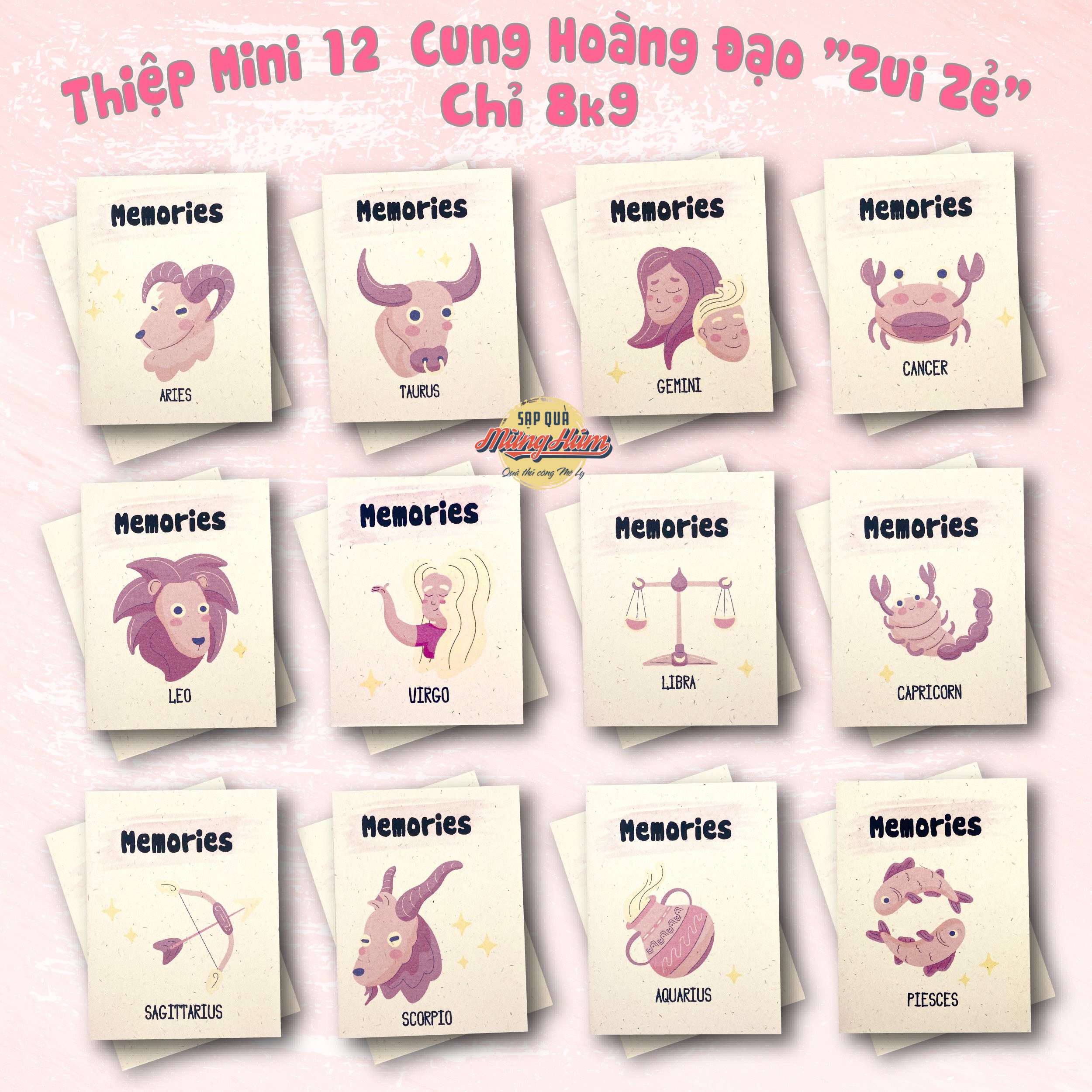 Thiệp 12 cung hoàng đạo, giấy ecoheim vintage. Nhiều chủ đề lựa chọn, size A6. Sạp bán theo cung bạn chọn