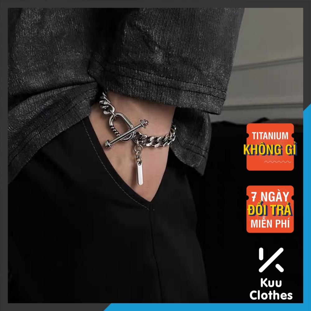 Vòng Tay Cuban OT Kuu Clothes Màu Bạc - Lắc Tay Nam Khóa Cài Hiphop Thép Titan Không Gỉ