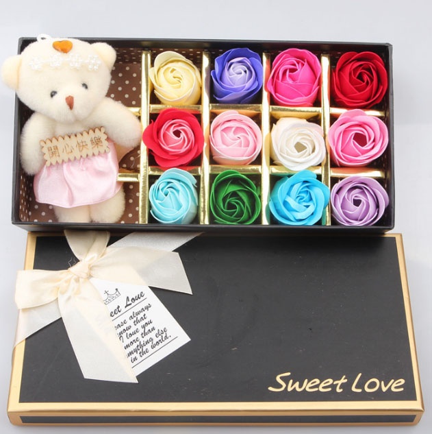 [HCM]Hoa Hồng 3D Sáp 12 Bông Kèm Gấu Sweet Love- Món quà tình yêu ý nghĩa