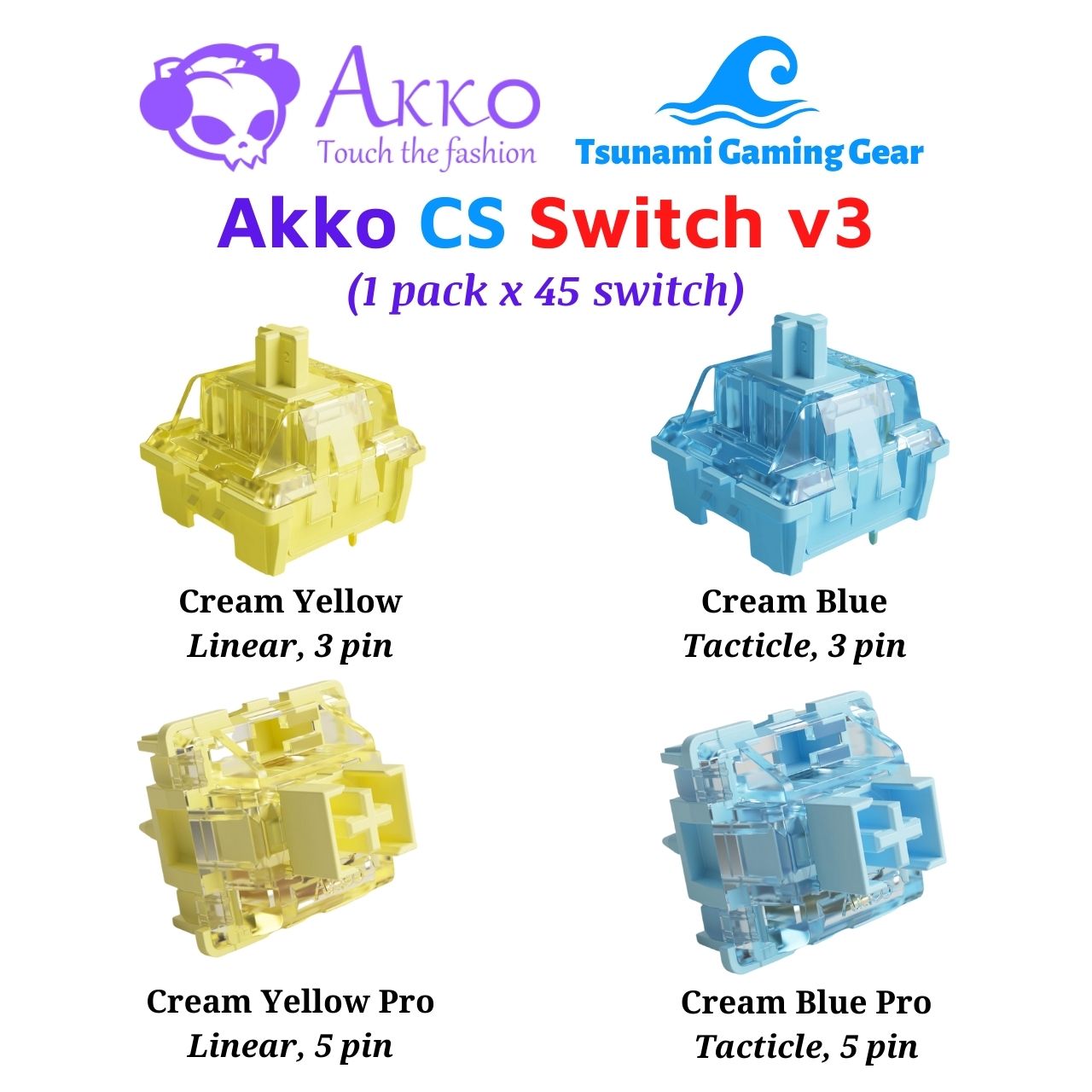 Bộ switch akko cs v3 - cream blue | cream yellow | cream blue pro | cream yellow pro