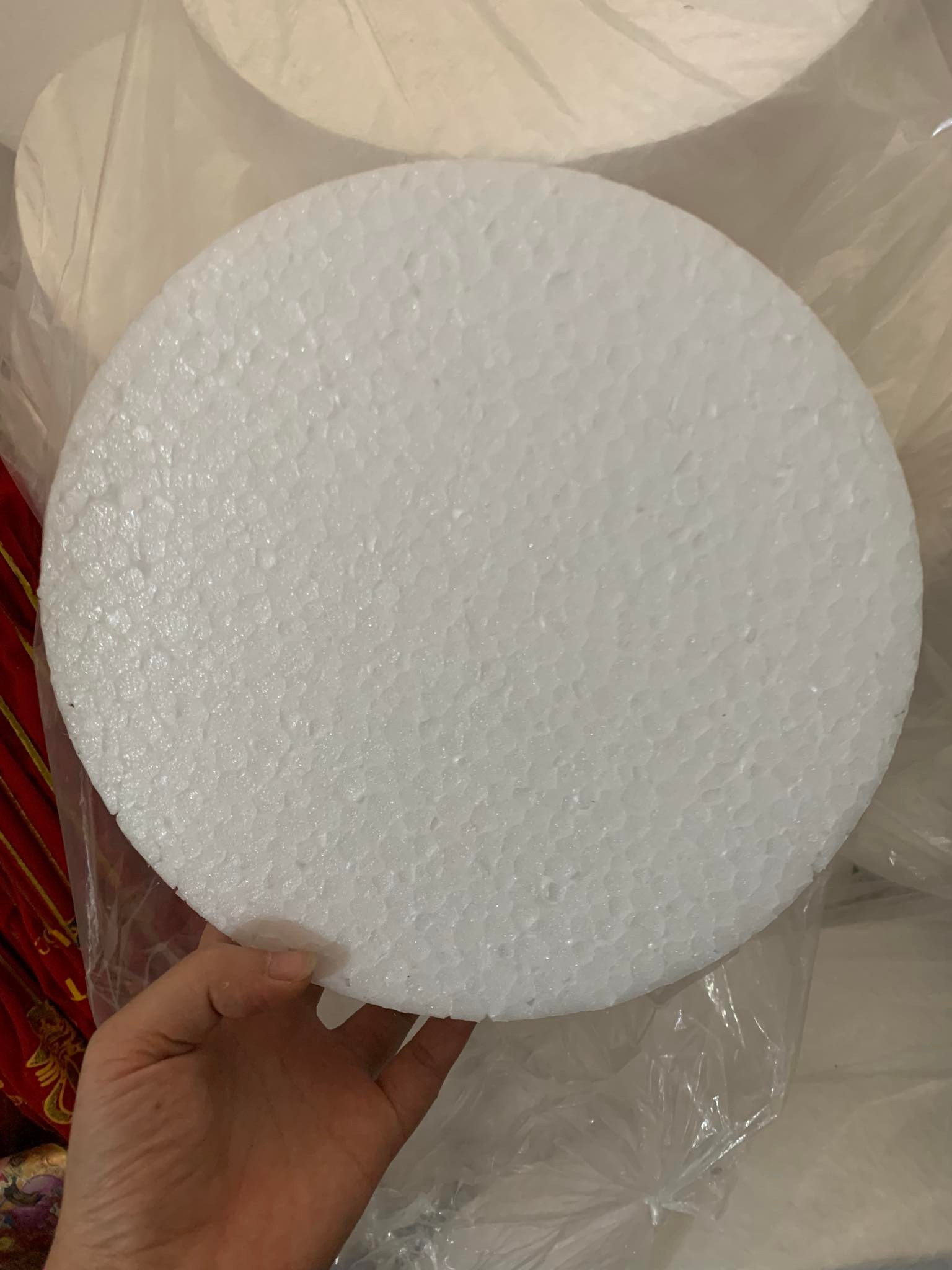 Xốp cốt bánh kem cao 8x18cm, cắm hoa sáp hoa giả, trang trí tráp ăn hỏi xốp tròn
