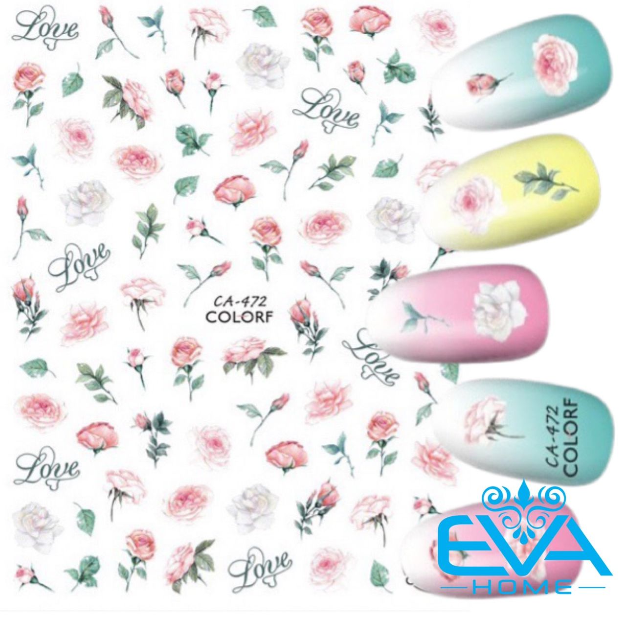 Sticker Dán Móng Tay 3D Dạng Decal Dán Chống Nước Hoạ Tiết Hình Bông Hoa Hồng Pink Rose CA472