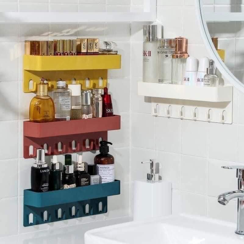 KỆ DÁN TƯỜNG CÓ MÓC TREO ĐA NĂNG CAO CẤP. Kệ Bếp, Kệ Nhà Tắm siêu bền chắc, có móc treo đồ tiện lợi