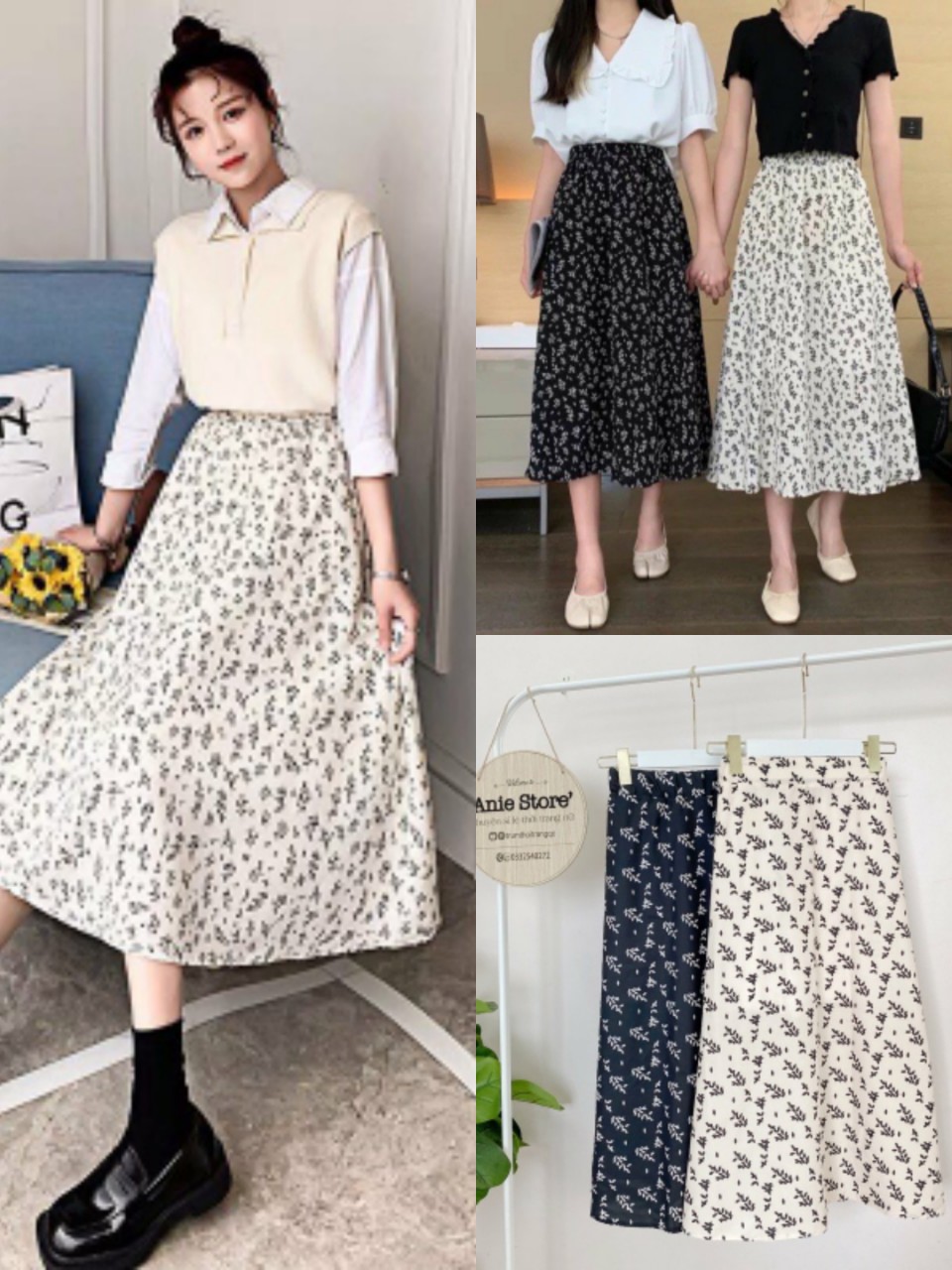 Chân váy nữ ulzzang hoa nhí dáng dài z015
