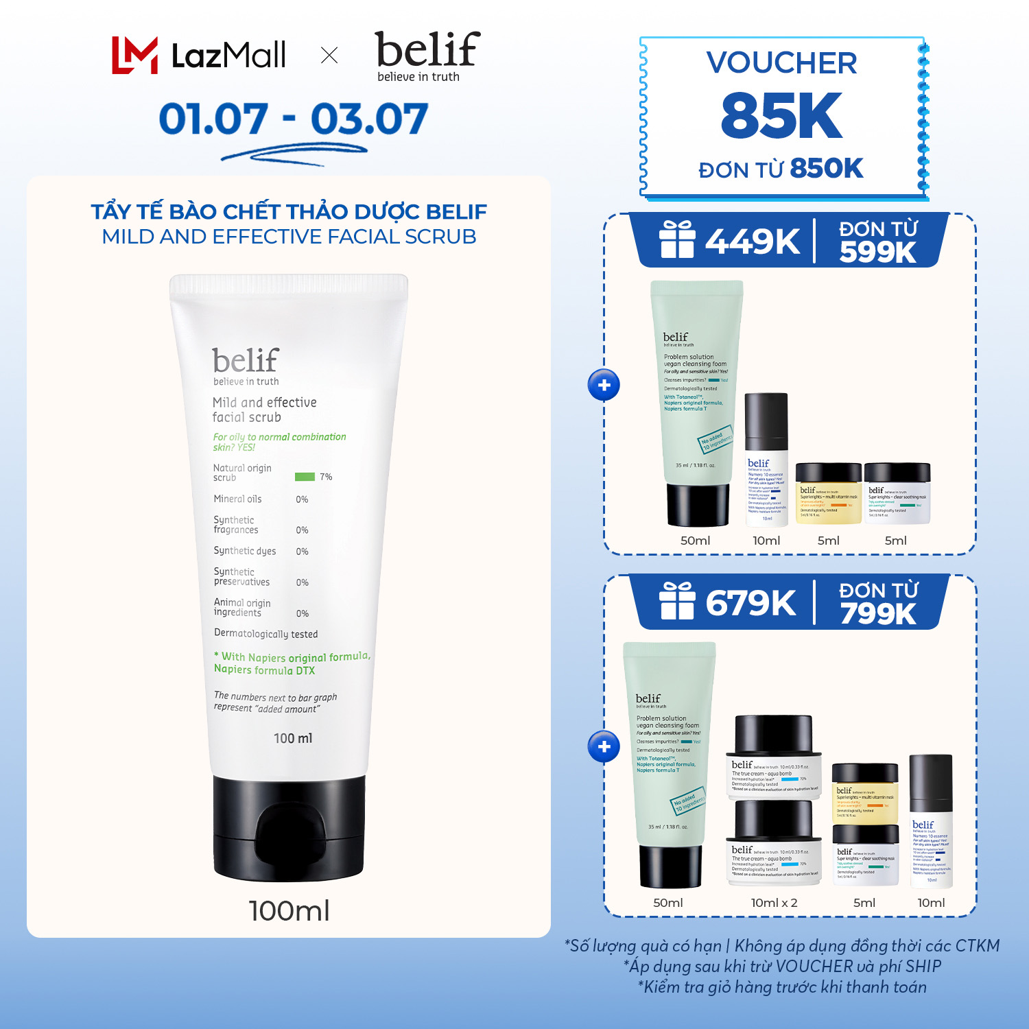 Tẩy tế bào chết thảo dược Belif Mild And Effective Facial Scrub 100ml