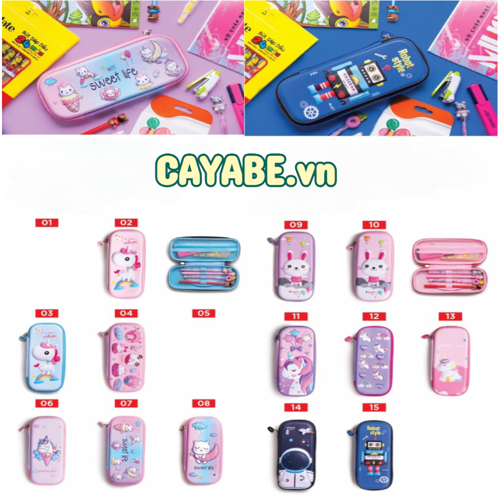Hộp bút học sinh cho bé CAYABE EVA in hoạt hình 3D nổi ngựa Pony, Elsa, khủng long, nhện Spiderman, phi hành gia