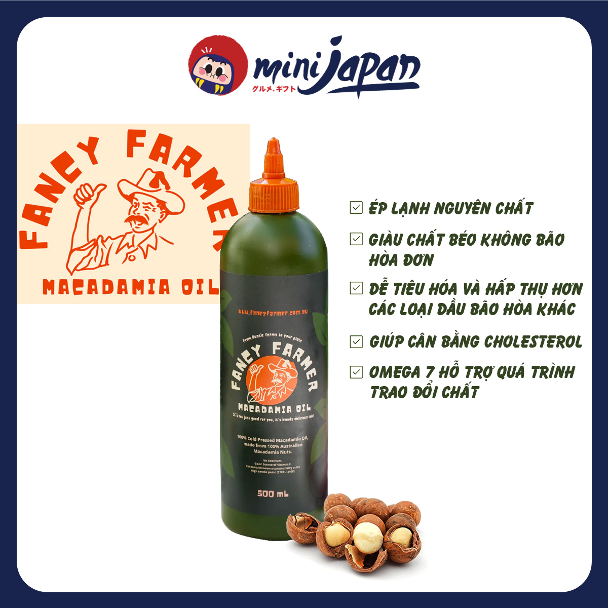Dầu Macca Ép Lạnh Nguyên Chất Fancy Farmer Úc 500ml - Sức Khỏe Vàng Cho Gia Đình