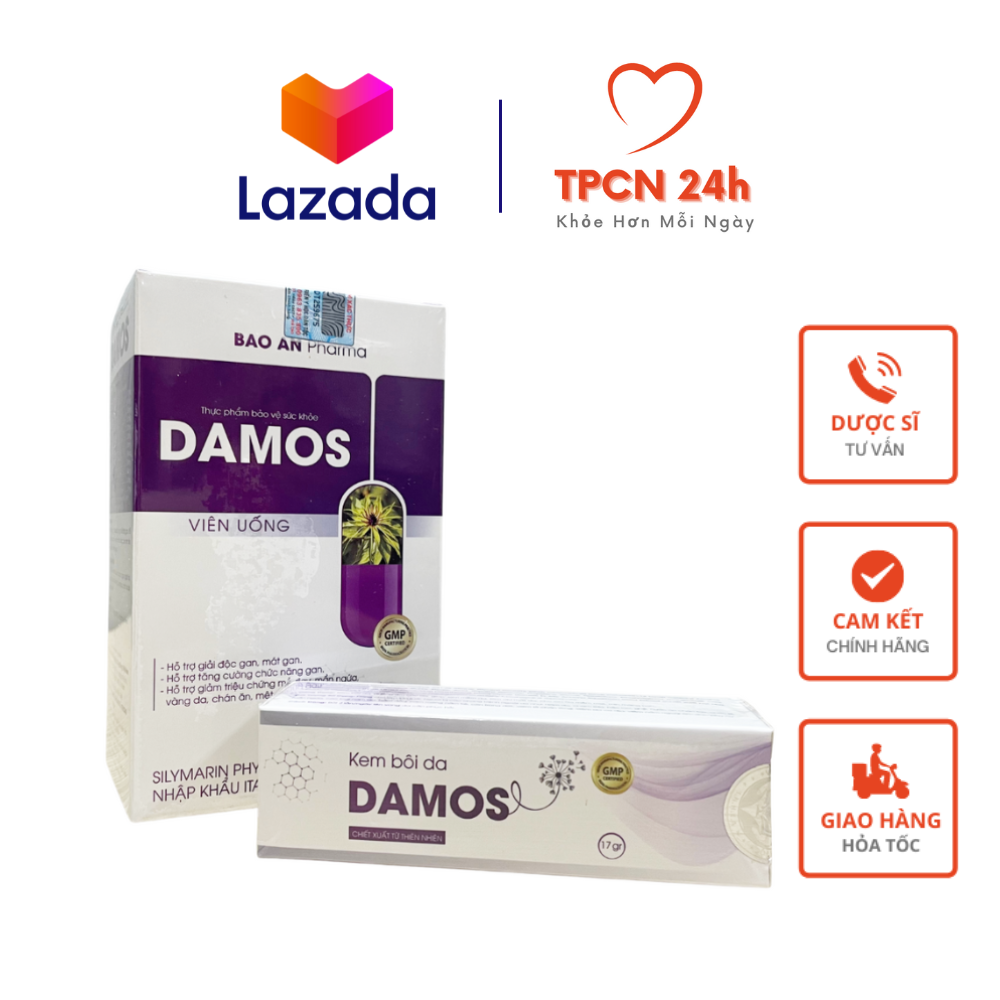 Damos - Combo Viên uống và Kem hỗ trợ giảm mẩn ngứa, mề đay