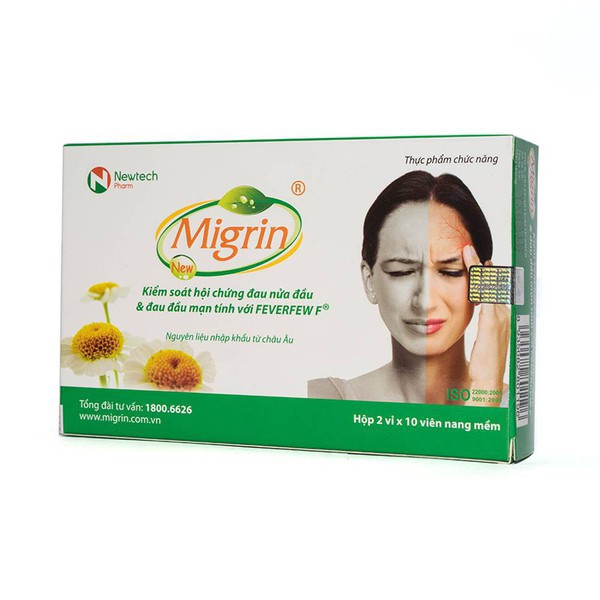 Migrin - hỗ trợ giảm đau nửa đầu - migraine, thiếu máu não - hộp 20 viên Date mới