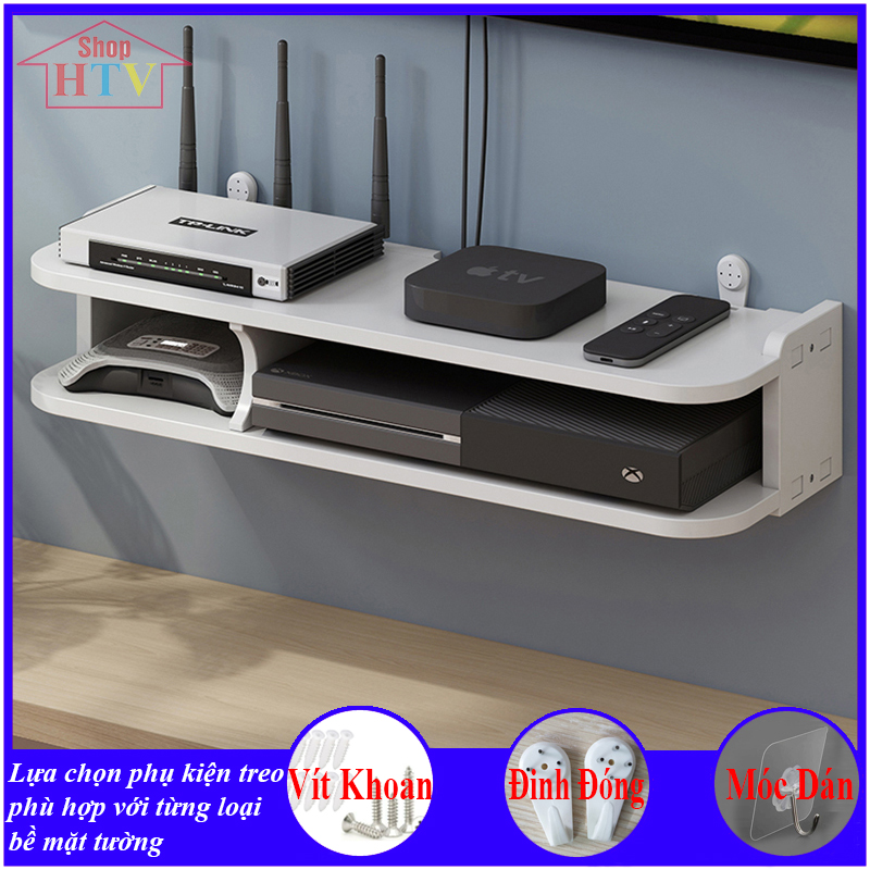 Kệ wifi treo tường, Kệ gắn tường không cần khoan, chất liệu gỗ cao cấp, chống nước tuyệt đối