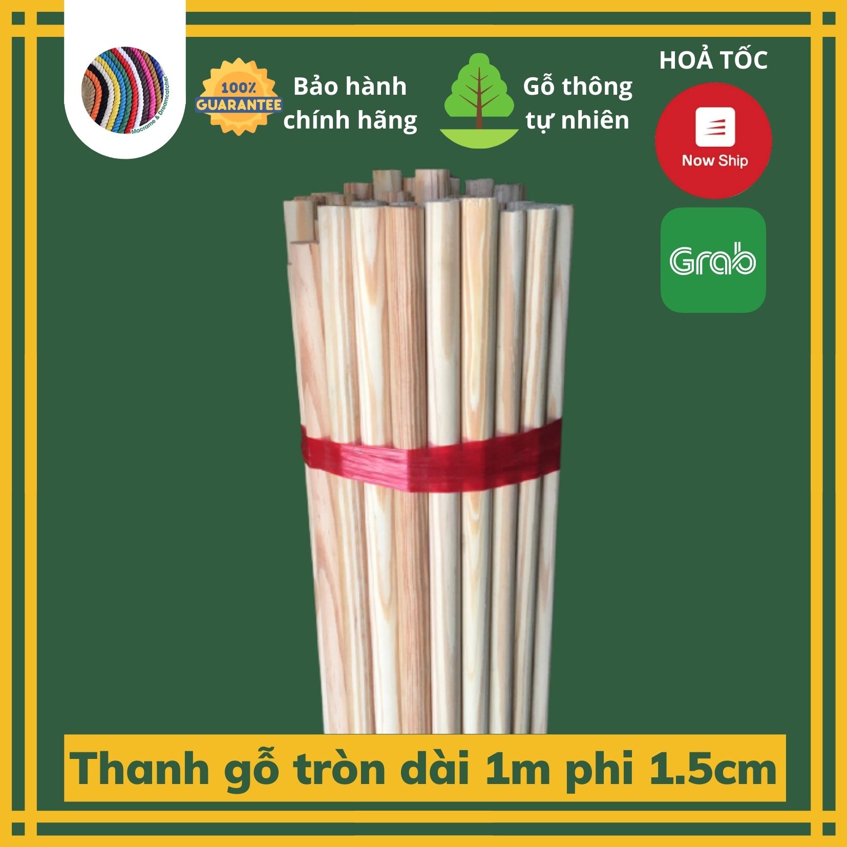 Combo 3 thanh gỗ thông tròn 1m phi 1.5cm - Gỗ thông đẹp giá rẻ