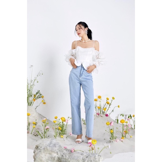 LALLA - Quần jean form suông ống đứng nữ