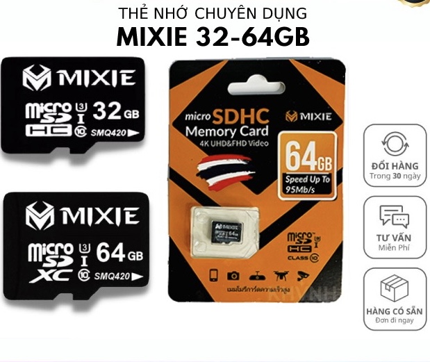 Thẻ nhớ Mixie 64G/32G Chính hãng chuyên dụng camera, Bảo hành 36 Tháng