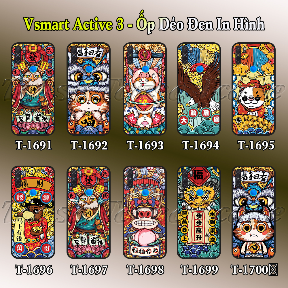 Ốp lưng Vsmart Active 3 dẻo đen in hình 12 con giáp siêu chất