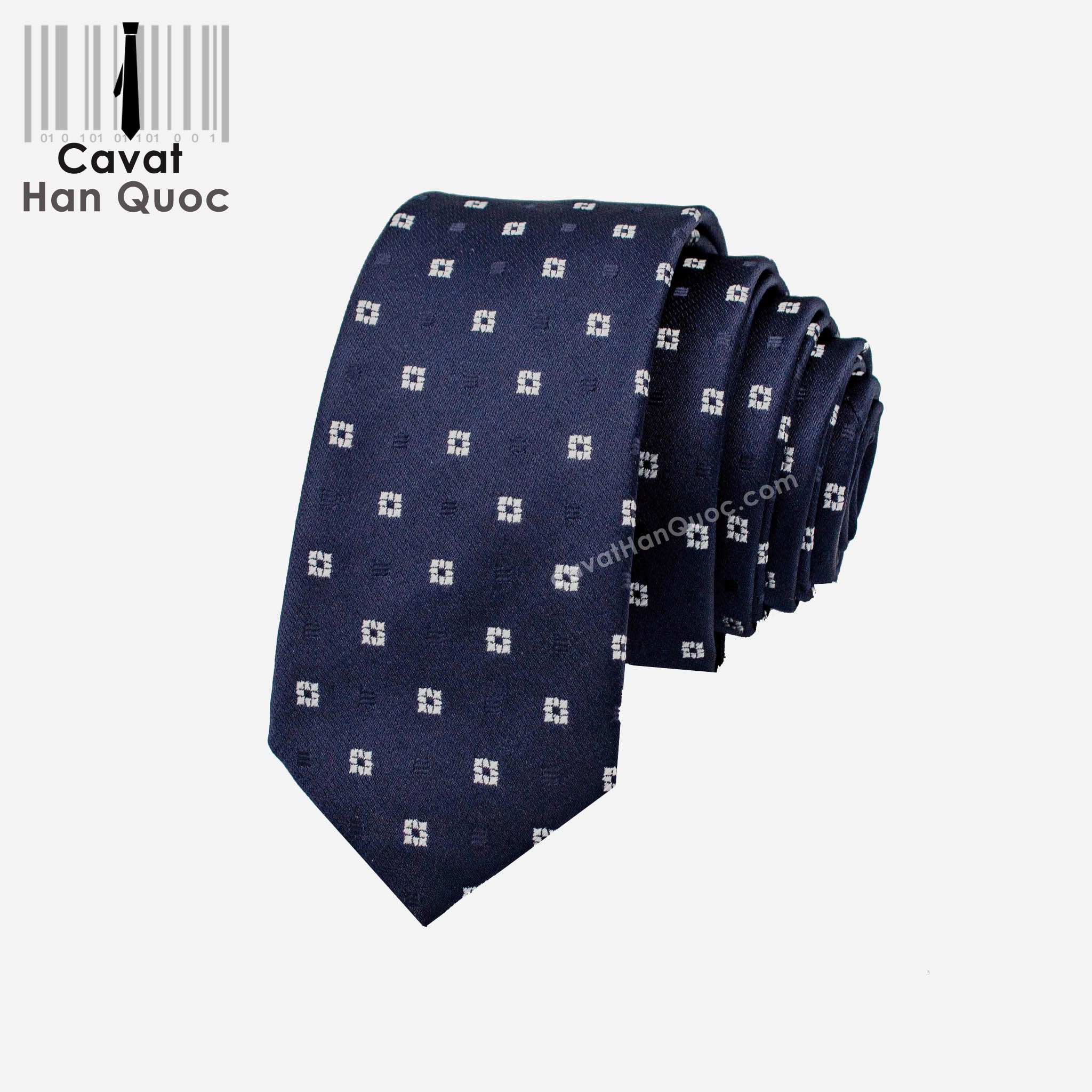 Cà vạt xanh than chấm vuông trắng