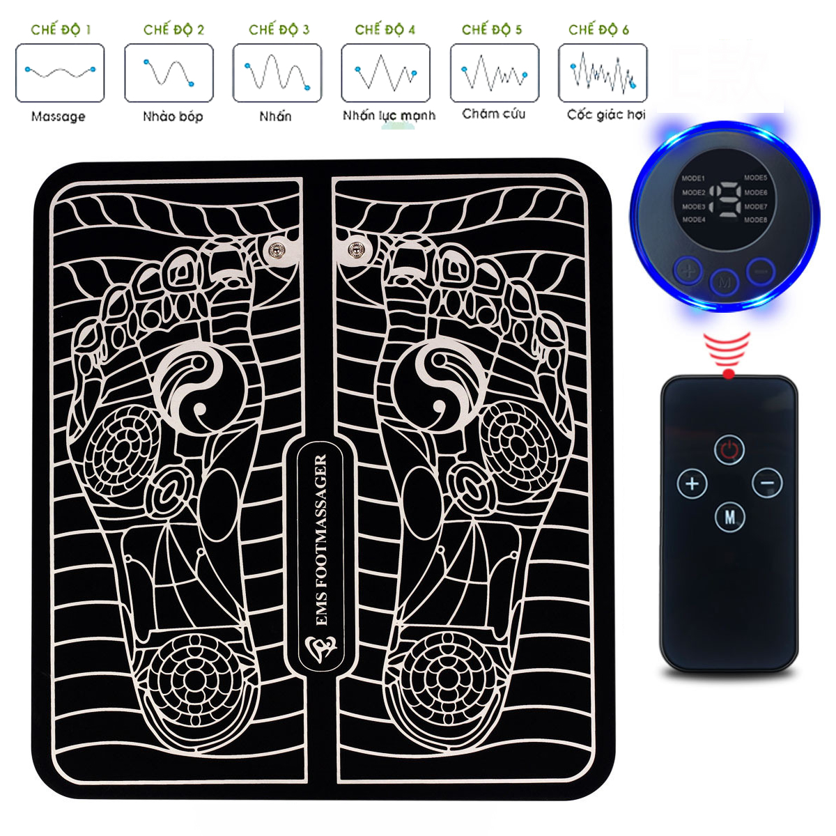 Thảm massage chân ems có remote, thư giãn trị liệu nhức mỏi, máy massage bàn chân bấm huyệt đa điểm