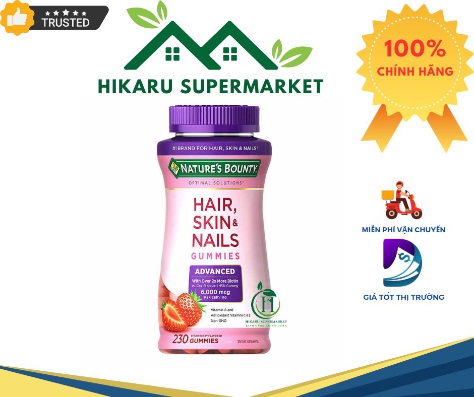 [HÀNG MỸ] Kẹo Dẻo Mọc Tóc Biotin Nature Bounty Hair Skin Nails Gummies Ngăn Rụng Tóc - màu Tím hiệu quả 2.5 chai thường